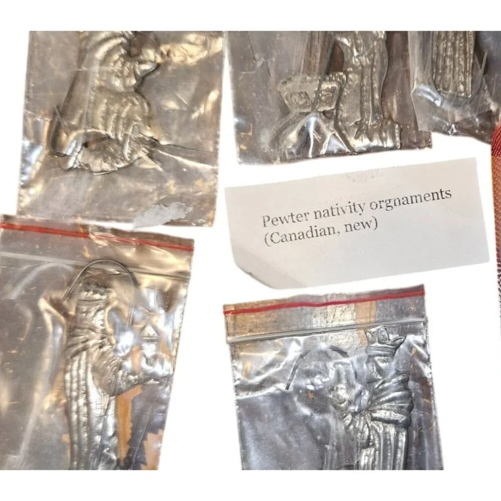 5pc‎ Vintage Ornaments Nativity Pewter Handmade Artisan Signed New